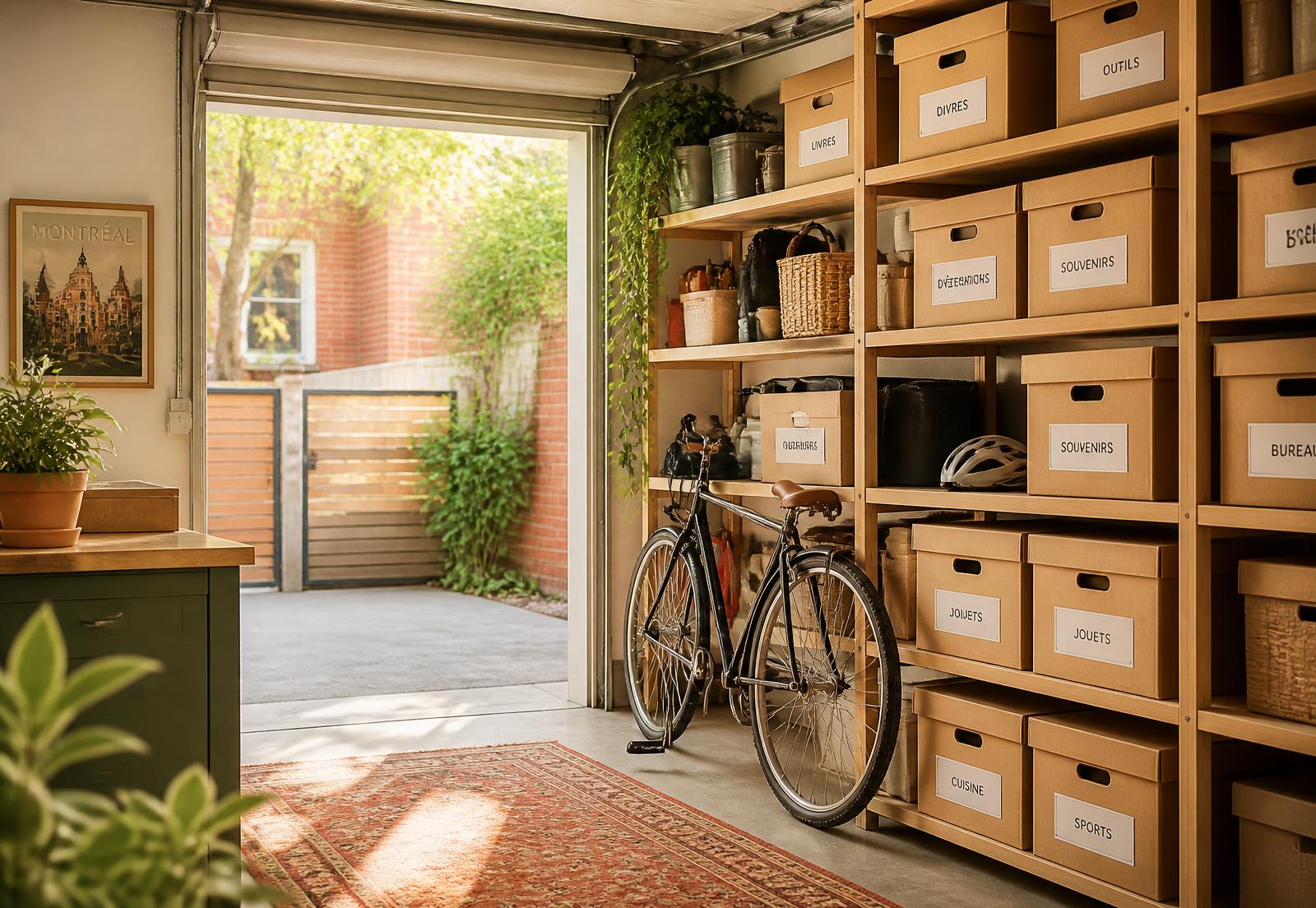 Garage résidentiel montréalais aménagé en espace de rangement